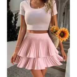 Discount Women's A Line Tutu Above Knee Skirts Ruched Pleated Patchwork Solid Colored Vacation Casual Daily Spring & Summer Fashion Black White Pink Women Skirts