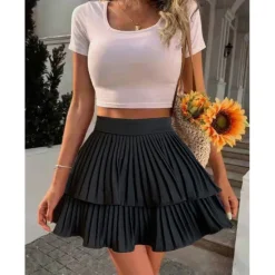 Discount Women's A Line Tutu Above Knee Skirts Ruched Pleated Patchwork Solid Colored Vacation Casual Daily Spring & Summer Fashion Black White Pink Women Skirts