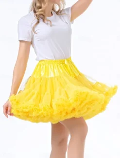 Discount Women's A Line Tutu Tulle Skirt Cute Mini Mid Waist Skirts Solid Colored Ruffle Micro-elastic Party Evening Wear Date Night Outfits Yellow Dark Purple Summer Polyester Women Skirts