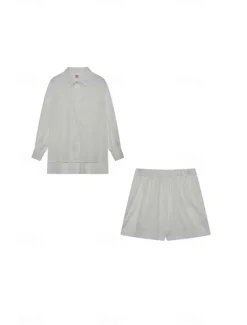 New Women's Active Basic Shirt Shorts Sets Long Sleeve Shirt Collar Solid Color Dubbele Rij Knopen Holiday Casual Daily Black White Yellow Summer Regular Fit Women Two Piece Sets