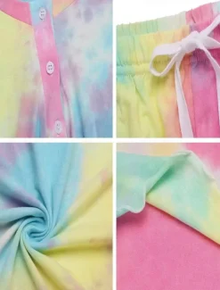 Clearance Women's Active Daily Stylish T Shirt Baggy Shorts Short Sleeve Crew Neck Tie Dye Drawstring Print Casual Daily Brown Rainbow Summer Regular Fit Women Two Piece Sets