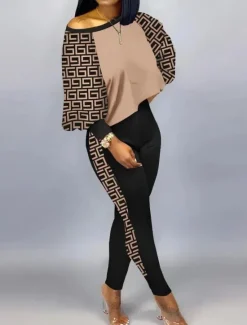 Online Women's Active Streetwear Tracksuit Pants Sets Sweatshirt Pants Trousers Long Sleeve Crew Neck Graphic Print Sports Outdoor Casual Silver Black Brown Fall & Winter Regular Fit Women Two Piece Sets