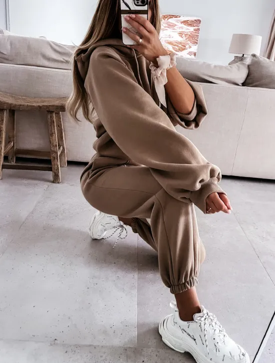Hot Women's Active Streetwear Tracksuit Pants Sets Sweatshirt Long Sleeve Hooded Solid Color Sports Outdoor Casual Black White Green Fall & Winter Regular Fit Women Two Piece Sets