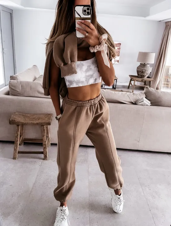 Hot Women's Active Streetwear Tracksuit Pants Sets Sweatshirt Long Sleeve Hooded Solid Color Sports Outdoor Casual Black White Green Fall & Winter Regular Fit Women Two Piece Sets