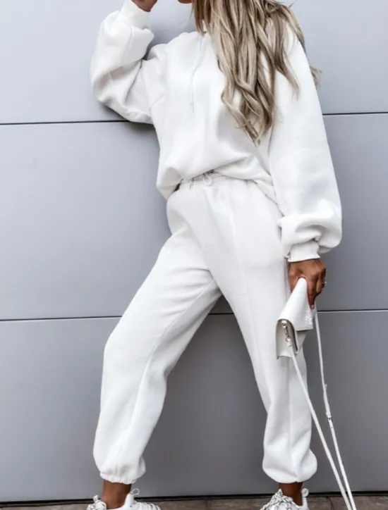 Hot Women's Active Streetwear Tracksuit Pants Sets Sweatshirt Long Sleeve Hooded Solid Color Sports Outdoor Casual Black White Green Fall & Winter Regular Fit Women Two Piece Sets