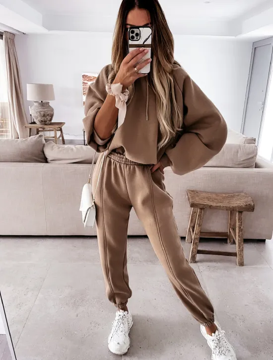 Hot Women's Active Streetwear Tracksuit Pants Sets Sweatshirt Long Sleeve Hooded Solid Color Sports Outdoor Casual Black White Green Fall & Winter Regular Fit Women Two Piece Sets