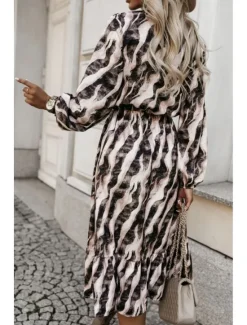 Online Women's Animal Crew Neck Long Dress Maxi Dress Spring Fall Women Spring Dresses