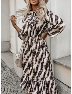 Online Women's Animal Crew Neck Long Dress Maxi Dress Spring Fall Women Spring Dresses