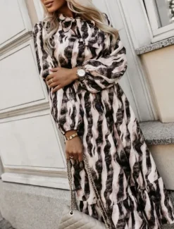 Online Women's Animal Crew Neck Long Dress Maxi Dress Spring Fall Women Spring Dresses