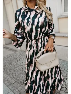 Online Women's Animal Crew Neck Long Dress Maxi Dress Spring Fall Women Spring Dresses