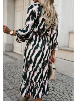 Online Women's Animal Crew Neck Long Dress Maxi Dress Spring Fall Women Spring Dresses