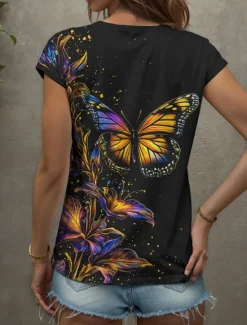 Best Women's Animals Camisole Tank Top Floral Graphic Butterfly Vintage Tropical Stylish Sleeveless Short Sleeve V Neck Regular Tops Daily Print Yellow Red Blue Purple Green Summer Spring Women Tank Tops & Camis
