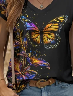 Best Women's Animals Camisole Tank Top Floral Graphic Butterfly Vintage Tropical Stylish Sleeveless Short Sleeve V Neck Regular Tops Daily Print Yellow Red Blue Purple Green Summer Spring Women Tank Tops & Camis