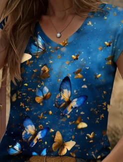 New Women's Animals Camisole Tank Top Butterfly Vintage Tropical Stylish Sleeveless Short Sleeve V Neck Regular Tops Daily Print Yellow Red Blue Purple Green Summer Spring Women Tank Tops & Camis