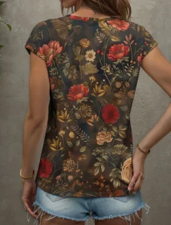Women's Animals Camisole Tank Top Vintage Tropical Stylish Sleeveless Short Sleeve V Neck Regular Tops Daily Print Yellow Red Blue Purple Green Summer Spring Women T-Shirts|Tank Tops & Camis