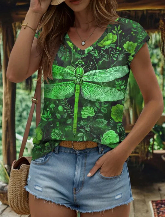 Women's Animals Camisole Tank Top Vintage Tropical Stylish Sleeveless Short Sleeve V Neck Regular Tops Daily Print Yellow Red Blue Purple Green Summer Spring Women T-Shirts|Tank Tops & Camis