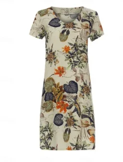 Sale Women's Summer Spring Midi Dress Cotton Linen Dresses Casual Dress Cotton Summer Dress Basic Classic Casual Outdoor Vacation Daily Loose Fit Floral Leaf V Neck Women Dresses