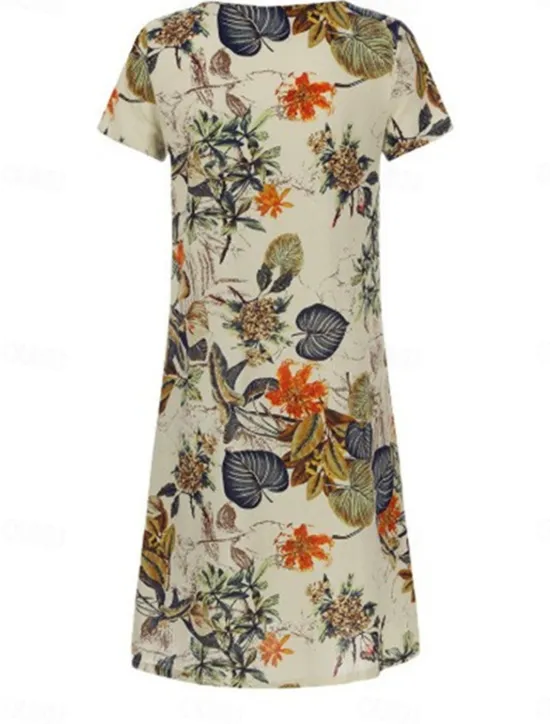 Sale Women's Summer Spring Midi Dress Cotton Linen Dresses Casual Dress Cotton Summer Dress Basic Classic Casual Outdoor Vacation Daily Loose Fit Floral Leaf V Neck Women Dresses