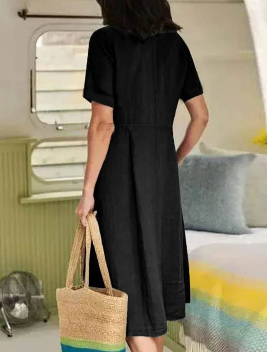 Discount Women's ArmyGreen Black White Summer Spring Midi Dress White Dress Cotton Linen Dresses Shirt Dress Basic Modern Daily Weekend Loose Fit Plain V Neck Women Dresses|White Dresses