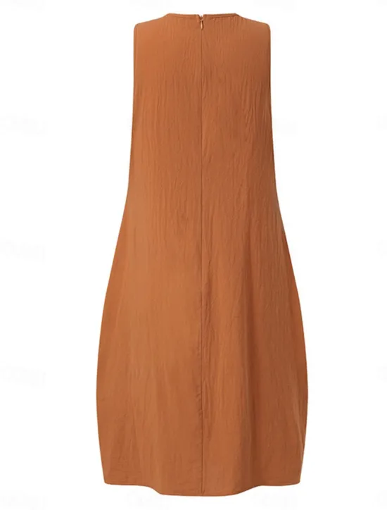 Women's ArmyGreen Navy Blue Orange Summer Spring Midi Dress Cotton Linen Dresses Casual Dress Cotton Summer Dress Basic Classic Casual Outdoor Daily Regular Fit Pure Color U Neck Women Dresses