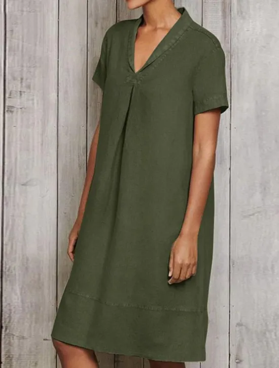 Online Women's ArmyGreen Sky Blue khaki Summer Spring Midi Dress Cotton Linen Dresses Casual Dress Fashion Modern Casual Outdoor Vacation Daily Loose Fit Plain V Neck Women Dresses