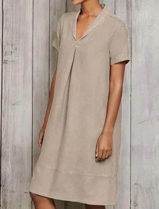 Online Women's ArmyGreen Sky Blue khaki Summer Spring Midi Dress Cotton Linen Dresses Casual Dress Fashion Modern Casual Outdoor Vacation Daily Loose Fit Plain V Neck Women Dresses