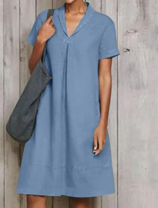 Online Women's ArmyGreen Sky Blue khaki Summer Spring Midi Dress Cotton Linen Dresses Casual Dress Fashion Modern Casual Outdoor Vacation Daily Loose Fit Plain V Neck Women Dresses