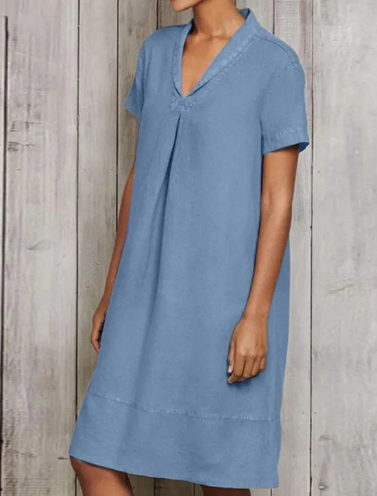Online Women's ArmyGreen Sky Blue khaki Summer Spring Midi Dress Cotton Linen Dresses Casual Dress Fashion Modern Casual Outdoor Vacation Daily Loose Fit Plain V Neck Women Dresses