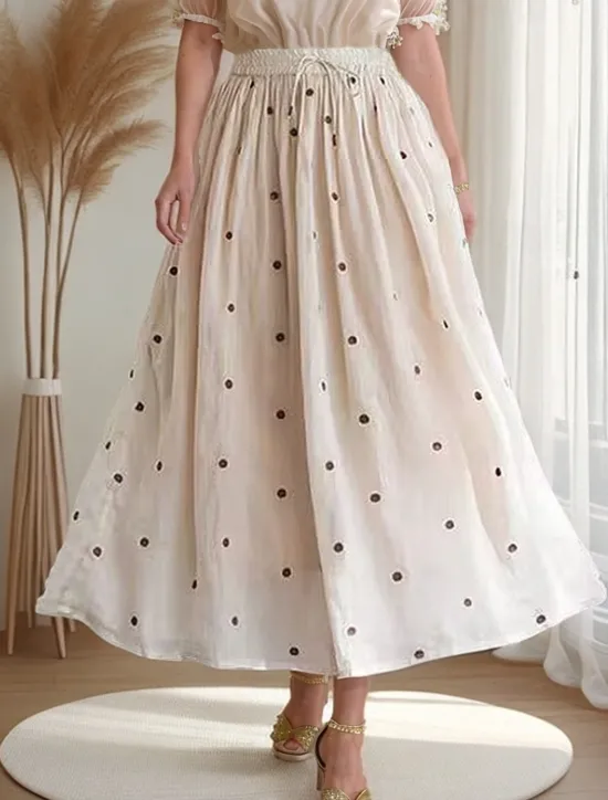 Online Women's Asian Size A Line Swing Retro Vintage Casual Midi High Waist Skirts Polka Dot Ruched Pleated Print Micro-elastic Vacation Daily Navy Apricot Yellow Orange Spring, Fall, Winter, Summer Linen Women Skirts