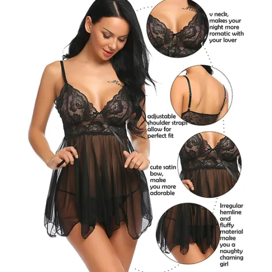 Women's Babydoll & Slips Sexy Lingerie Chemises & Negligees Floral Jacquard POLY Mesh Lace Belt Included Spring & Summer Fall & Winter Black Purple / Spandex / Bow Home Outfits Women Lingerie