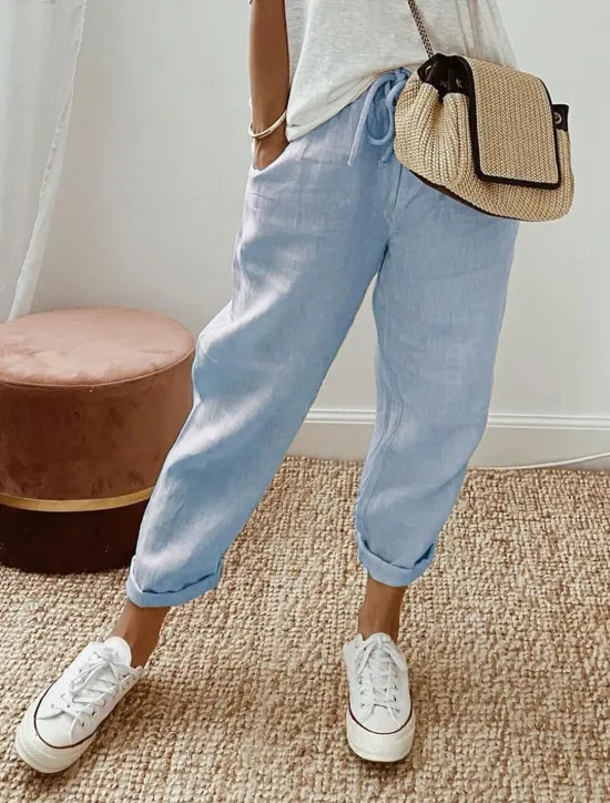 Best Women's Baggy Pants Solid Comfort Full Length Drawstring Side Pockets Baggy Comfort Inelastic Casual Daily Black White Blue Green Summer Spring Fall Regular Fit Women Pants|Pants