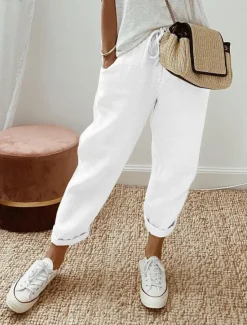 Best Women's Baggy Pants Solid Comfort Full Length Drawstring Side Pockets Baggy Comfort Inelastic Casual Daily Black White Blue Green Summer Spring Fall Regular Fit Women Pants|Pants