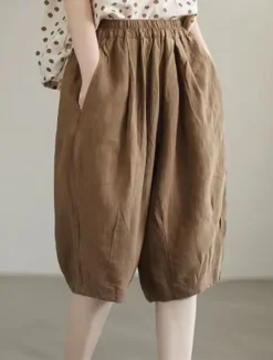 Hot Women's Baggy Shorts Knee Length Solid Color Deep Green Apricot Khaki Summer Women Pants