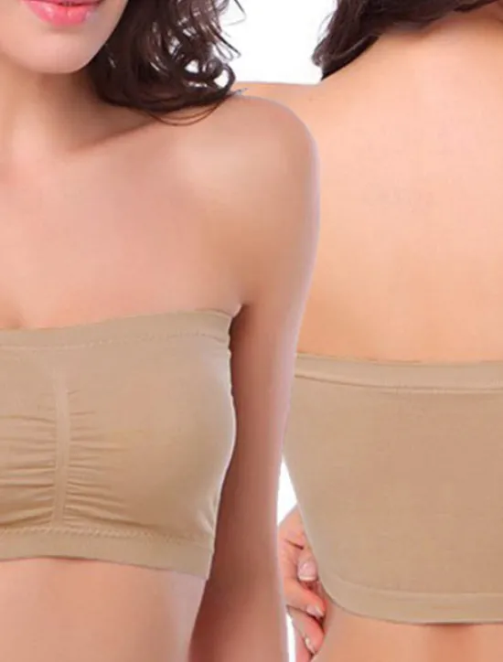 Sale Women's Bandeau Bra Strapless Tube Top Plain Beige Stretch Comfortable Soft Breathable Underwear Spring Summer Casual Daily Invisible Lightweight Seamless Women Lingerie