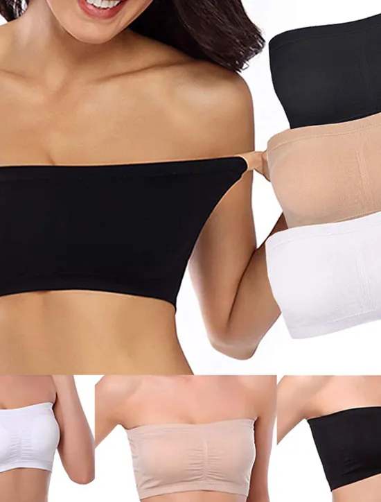 Sale Women's Bandeau Bra Strapless Tube Top Plain Beige Stretch Comfortable Soft Breathable Underwear Spring Summer Casual Daily Invisible Lightweight Seamless Women Lingerie
