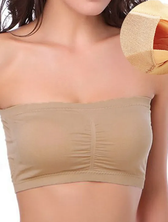 Sale Women's Bandeau Bra Strapless Tube Top Plain Beige Stretch Comfortable Soft Breathable Underwear Spring Summer Casual Daily Invisible Lightweight Seamless Women Lingerie