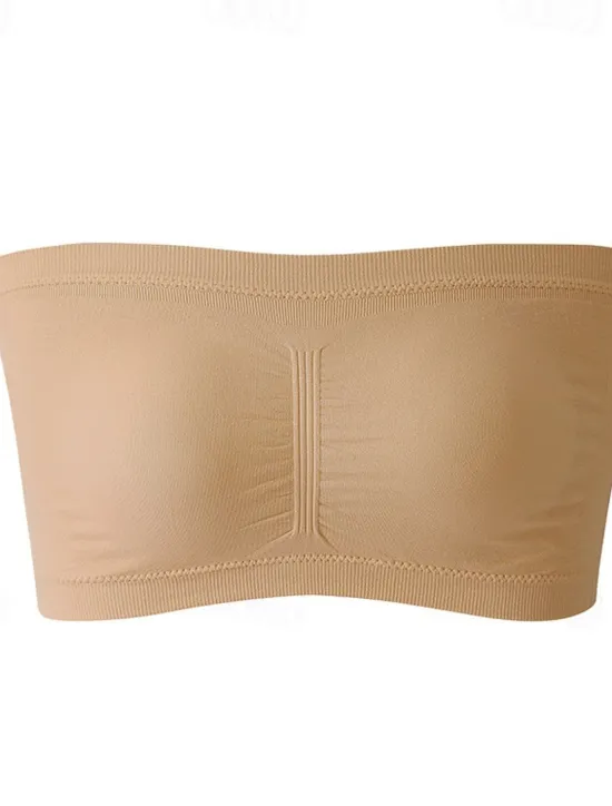 Sale Women's Bandeau Bra Strapless Tube Top Plain Beige Stretch Comfortable Soft Breathable Underwear Spring Summer Casual Daily Invisible Lightweight Seamless Women Lingerie