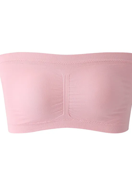 Sale Women's Bandeau Bra Strapless Tube Top Plain Beige Stretch Comfortable Soft Breathable Underwear Spring Summer Casual Daily Invisible Lightweight Seamless Women Lingerie