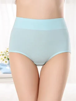 Women's Basic Comfort Pure Color Brief Micro-elastic High Waist Pink M / 1 PC / Cotton Home Outfits Women Lingerie