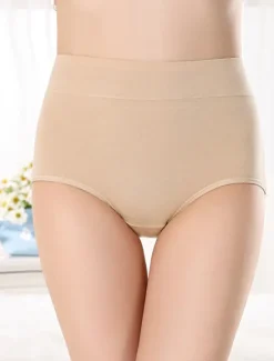 Hot Women's Basic Comfort Pure Color Brief Micro-elastic High Waist Pink M / 1 PC / Cotton Home Outfits Women Lingerie