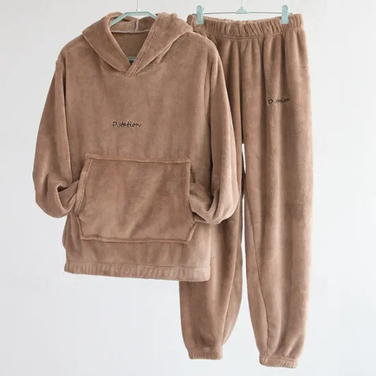 New Women's Basic Tracksuit Pants Sets Sweatshirt Pajamas Long Sleeve Hooded Solid Color Valentine's Day Casual Daily Black Blue Camel Fall & Winter Regular Fit Women Two Piece Sets