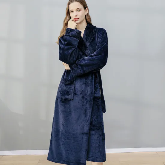 Women's Bathrobe Robes Gown Nighty 1 PCS Pure Color Warm Comfort Plush Robe Home Street Fleece Terry Warm Lapel Long Sleeve Basic Belt Included Fall Winter Home Outfits Women Pajama-Setter