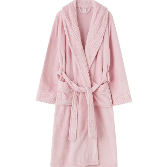 Women's Bathrobe Robes Gown Nighty 1 PCS Pure Color Warm Comfort Plush Robe Home Street Fleece Terry Warm Lapel Long Sleeve Basic Belt Included Fall Winter Home Outfits Women Pajama-Setter