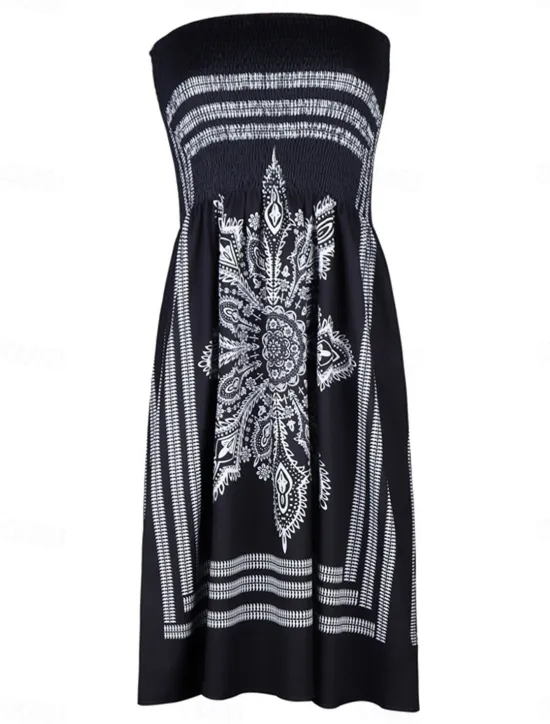 Women's Beach Dress Resort Wear Beach Wear Mini Dress Print Hot Elegant Graphic Strapless Sleeveless Standard Fit Daily Going out Multicolor Black 2023 Summer Spring S M L XL Women Sundresses