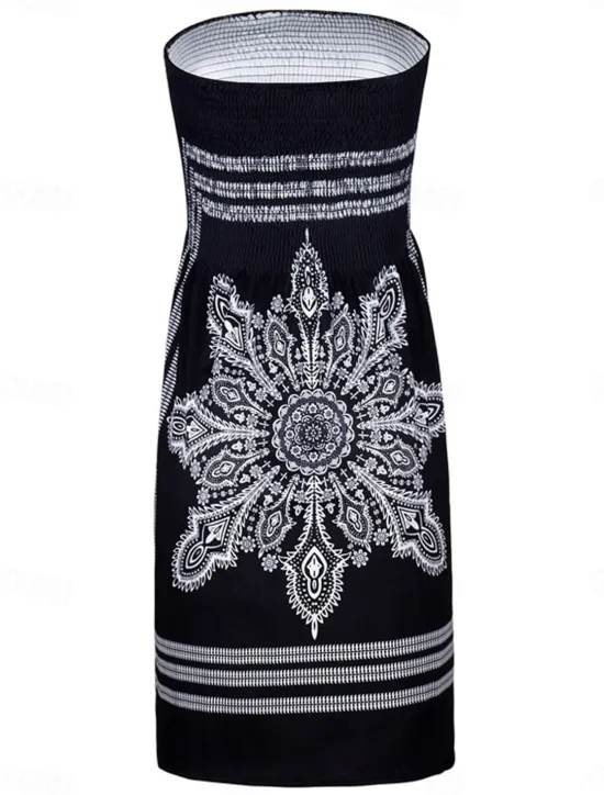 Women's Beach Dress Resort Wear Beach Wear Mini Dress Print Hot Elegant Graphic Strapless Sleeveless Standard Fit Daily Going out Multicolor Black 2023 Summer Spring S M L XL Women Sundresses