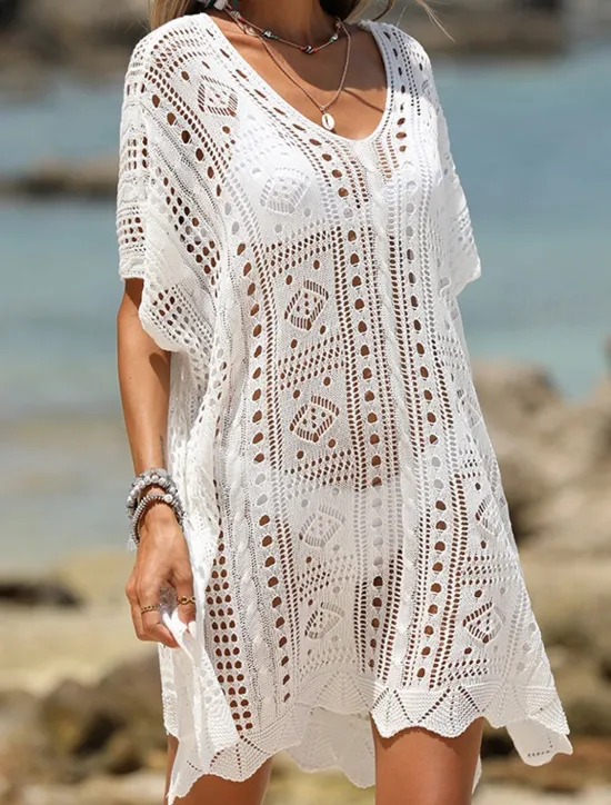 Women's Beach Dresses Cut Out Crochet Beach Wear Holiday Sleeveless Black White Blue Color Women Cover Up