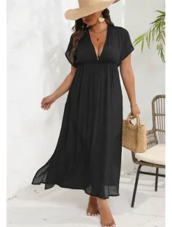 New Women's Beach Dresses Open Back Beach Wear Holiday Short Sleeves Color Women Cover Up