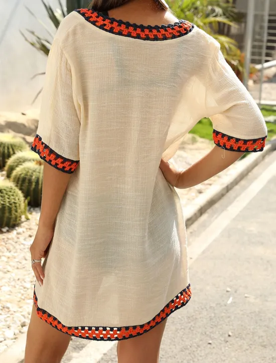 Hot Women's Beach Dresses Oversized Beach Wear Holiday Short Sleeves Black White Navy Blue Color Women Cover Up