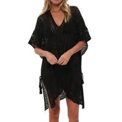 Women's Beach Dresses Oversized Crochet Party Vacation Casual Short Sleeves Lake blue Black White Color Women Cover Up|White Dresses
