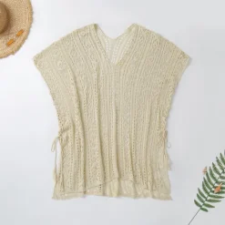 Women's Beach Dresses Oversized Crochet Party Vacation Casual Short Sleeves Lake blue Black White Color Women Cover Up|White Dresses
